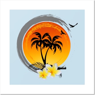 Sunset palm trees Posters and Art